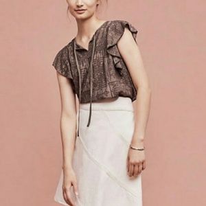 Anthropologie Hiche Embroidered Flutter Blouse